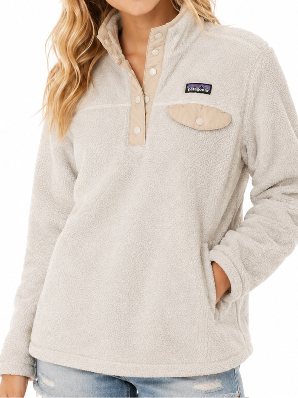 Patagonia Girls Youth Size Medium Cream Snap-T Fleece Pullover
